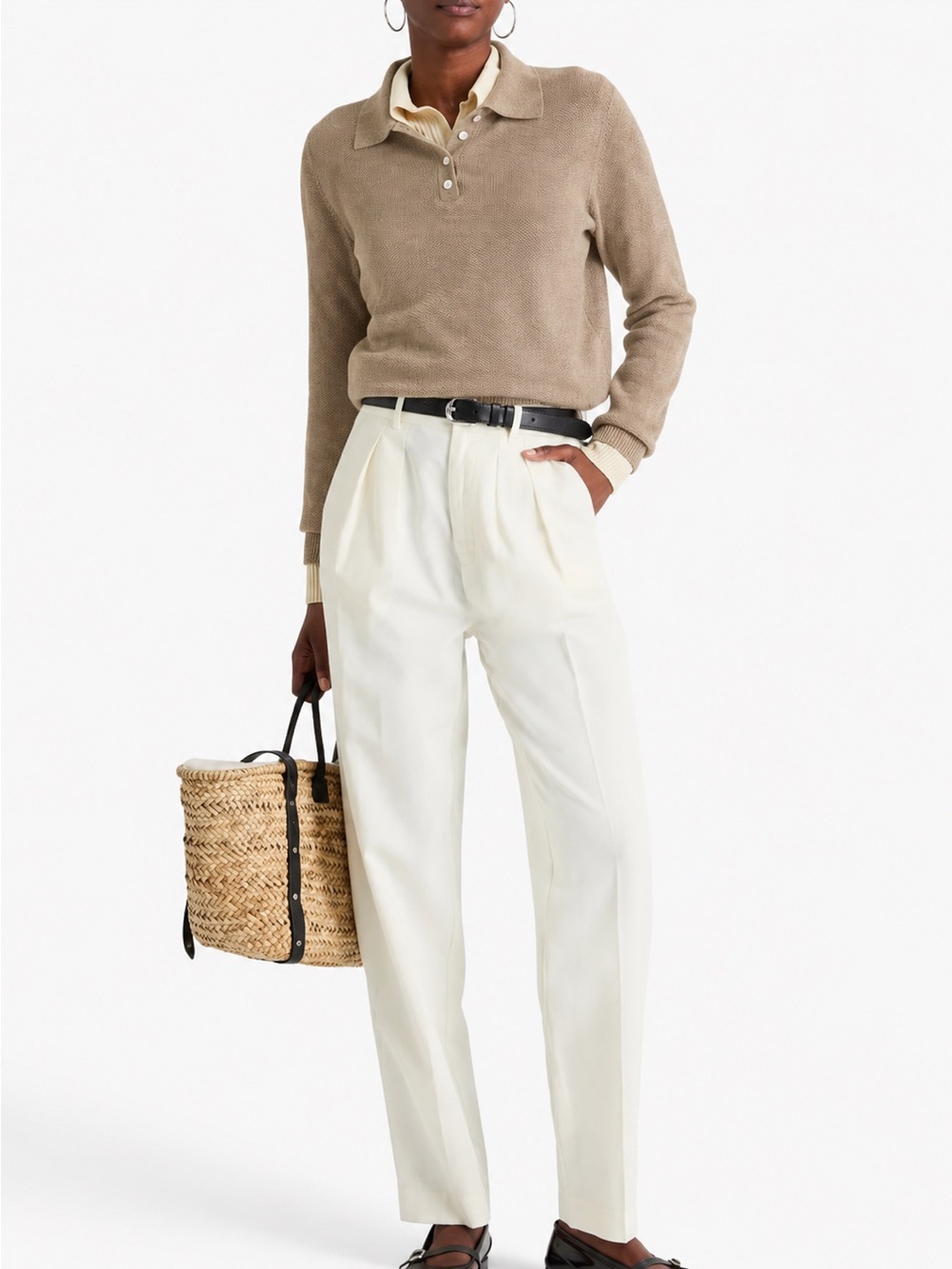 ALEX MILL Alice Cotton Polo Sweater In Beige
